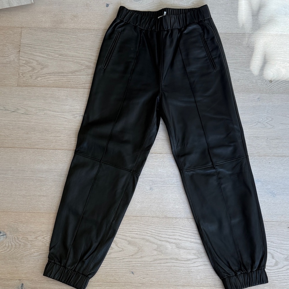 Ganni leather jogggers